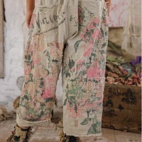 Magnolia Pearl Light Denim Cropped Jeans w/ Pink Flowers & Wide Leg NWT Van Gogh - Picture 5 of 10